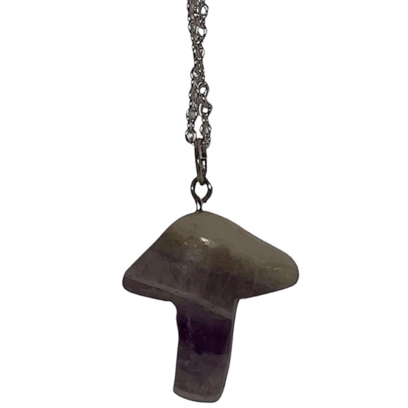 Agate mushroom translucent purple & green pendant necklace on silver chain NEW - Picture 2 of 12